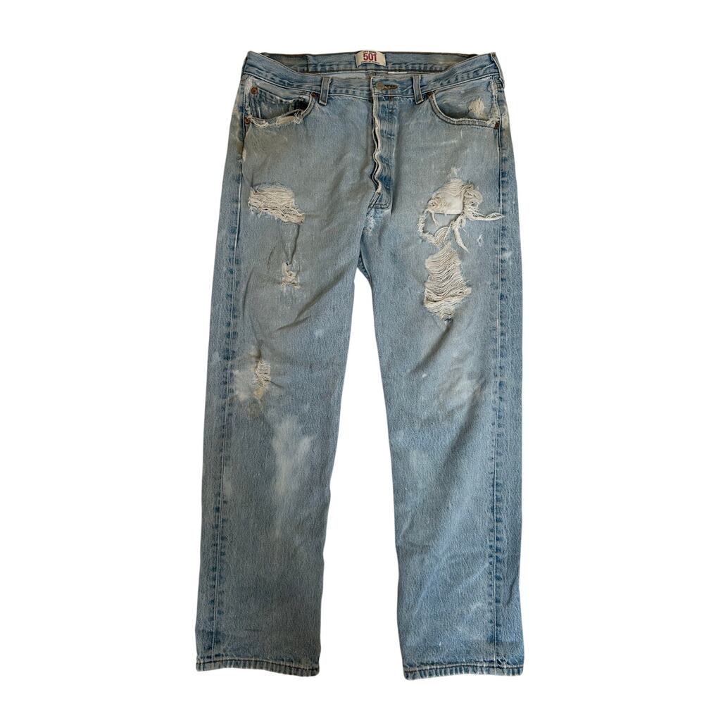 Vintage Levi's 501 Straight Leg Button Fly distressed light wash jeans 36x34
